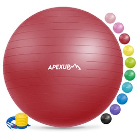 APEXUP Yoga Ball Exercise Ball, Anti Slip Stability Ball Chair, Heavy Duty Large Gym Ball for Fitness, Balance, Core Workout and Physical Therapy (S (15"~18") 45cm, Red)