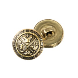 Mibo Buttons & Accessories - 12 botones de vástago de metal, 24 L (15 mm) con diseño de escudo heráldico de estilo militar, oro antiguo