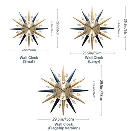 HEBOIX Starburst Large Wall Clock,Mid Century Decorative Wall Clock Modern Silent Clock Battery Operated for Living Room/Kitchen/Entryway/Bedroom/Office/Dinning Room Metal Wall Decor