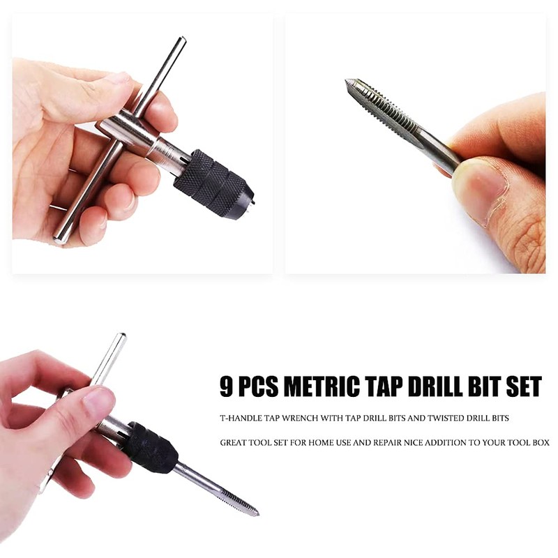 Metric Tap Drill Bit Set, M3/4/5/6 Hand Screw Thread Tap