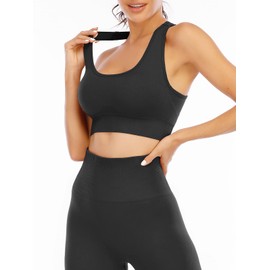 NOVA ACTIVE Workout Sets for Women 2 Piece High Waisted Seamless Leggings with Padded Stretchy Sports Bra Sets Yoga Outfit Jogging Gym Clothes(NA007L- Black)