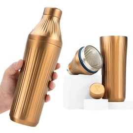Elevated Craft Diamond Edition Hybrid Cocktail Shaker Set - Premium Vacuum Insulated Brushed Copper, 28 oz, Includes Built-In Strainer, Precise Measuring Top & XL Polishing Cloth - Martini Shaker