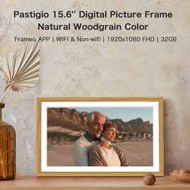 Digital Picture Frame, Frameo Digital Photo Frame 15.6 Inch, 1920 * 1080 IPS FHD Touchscreen, 32GB, Tabletop&Wall-Mounted, Share Video Picture, Electric Picture Frame, Mom Gifts, Natural Woodgrain