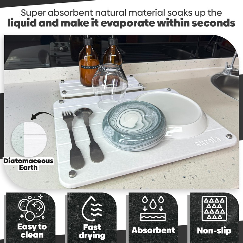 (2 PCS) Stone Drying Mat for Kitchen Counter by Skrola