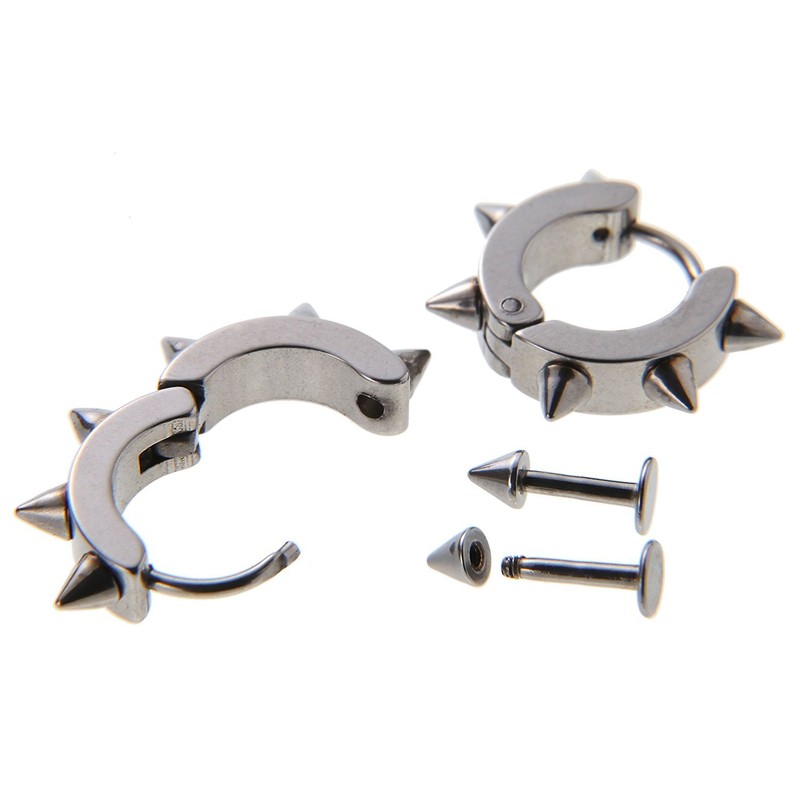 Punk Rock Spike Titanium Earrings, 2 Types, Set for Women,