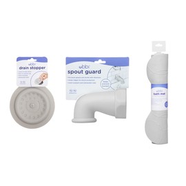 Ubbi Bath Drain Cover, Spout Guard & Bath Mat Bundle, Baby and Toddler Bath Time Accessories, Gray