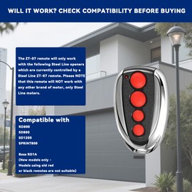 XDTKML Compatible Steel-Line ZT-07 433.92Mhz Garage Door Remote SD800 Opener Transmitter Rolling Code 4-Channel ZT07 Remote Control