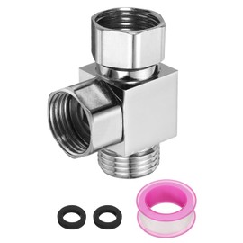sourcing map G1/2" Shower Diverter Valve 3 Way, Stainless Steel Bidet T Adapter Connector Hose Fitting Tee with PTFE Tape and Gasket for Bidet Angle Valve Hose Toilet Faucet, （51mm,Silver