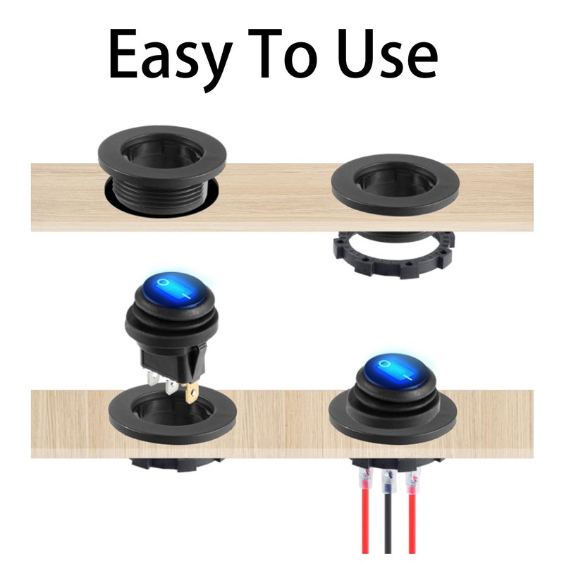 Runseaway 12V Waterproof Round Rocker Switch with Shell, Blue LED