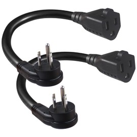 [2 Pack] Flat Plug Short Power Extension Cord - 6inch Black Low Profile Flat Head 3 Prong Grounded Indoor Extension Cord,16AWG 13amp Household Appliance Electrical Extension Cord with Flat Wall Plug