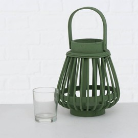 Boltze Home Ilvie Bamboo Lantern for Tea Light 16 cm Dark Green