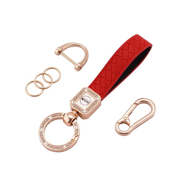 Koaudb Universal Bling Leather Car Keychain 360 Degree Rotatable with