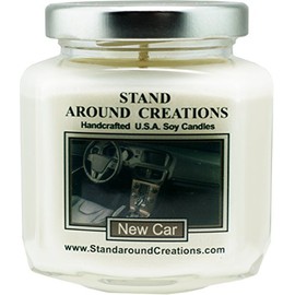 Premium 100% Soy Wax Candle - 6 - oz. Hex Jar- New Car - A Popular Bathroom Fragrance. The Smell of a New Sports car w/Italian Leather Seats!
