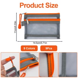 FHUIEWRY 9Pcs Mini Zipper Mesh Bags, 5.7"x4.3" Double Layer Nylon Small Mesh Pouch Coin Purse, Portable Travel Cosmetic Zipper Bags Small Makeup Bag for Purse Lipstick Earphone Keys Cards