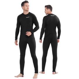 COPOZZ Piel de buceo, para hombres y mujeres jovenes, traje de neopreno delgado, proteccion UV de cuerpo completo, para buceo, esnorquel, surf, pesca submarina, piel deportiva (negro, mediano para hombres)
