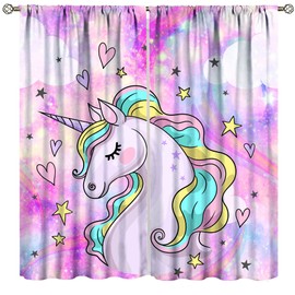 Llylumty Unicorn Blackout Curtain for Girls Room,Colorful Clouds Dream Cartoon Unicorn Kids Teens Bedroom Shading Curtains Decorative Curtains for Kids Bedroom Nursery 21x45in,2 Panel Set