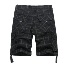 NOVOCCT Cargo Short for Men Relaxed Fit Plaid Outdoor Hiking Work Stretch Cotton Casual Shorts with Multi-Pocket (Black - E3303-3, 40)