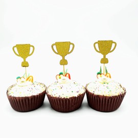 20PCS Gold Glitter Trophy Cups Cupcake Topper Champion's Birthday Party Decor