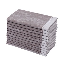 Ramanta Home Cloth Napkins Set of 12 Textured Cotton 18x18 - Premium Contrast Border Thanksgiving Dinner Napkins for Christmas Farmhouse Wedding, Soft Washable Table Linen for Everyday Use - Brown