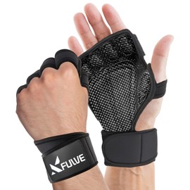 XFUWE Workout Gloves for Men and Women, Weight Lifting Gym Gloves with Wrist Wrap for Fitness Cross Training X-Large Black