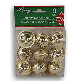 Christmas House Decorative Miniature Gold Jingle Bells - 9 Count
