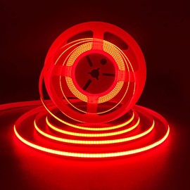 HAMRVL COB LED Strip Lights Red,DC12V 16.4ft/5M 320leds/M CRI90 Bright Flexible LED Tape 8mm, for Indoor Home Cabinet，Bedroom,Kitchen,Stage,Backlight DIY Lighting(Without Power Supply) (Red)