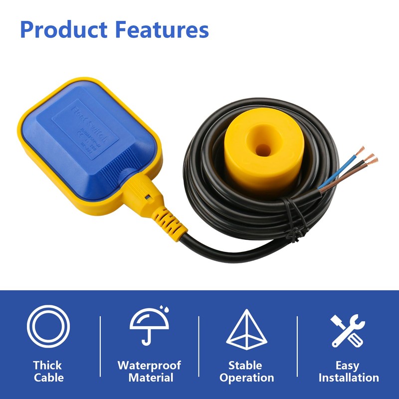 Baomain 10M 32ft Cable Float Switch, Water Level Controller, for