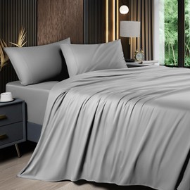 Shilucheng 4-Piece Queen Size Sheets Set，Blend of 60% Rayon Derived from Bambo and 40% Polyester，Cooling Bed Sheets, Silky Bedding Sheets & Pillowcases, 16 Inch Deep Pockets (Queen,Grey)