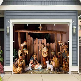 YCUCUEI 1PC 8x7ft Birth of Jesus Garage Door Banner Decorations Holy Nativity Christmas Manger Scene Photography Backdrop Home Outdoor Wall Cover Xmas Party Supplies