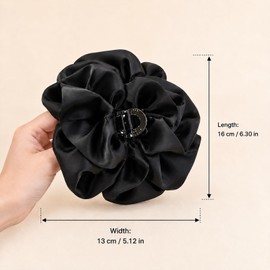 Satin Bow Hair Claw Clips 4.7IN Large Hair Clips For Women Girls Elegant Bubble Bow Ponytail Holder Claw Clip Barrettes French Black Chiffon Silk Fabric Ribbon Bow Hairclips Big Claws Hair Accessories