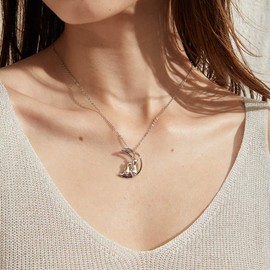 Cat Necklace, Cat Necklace for Women Cat Jewelry Cat on Moon Necklace Women Cat in Love Necklace Jewelry for Women Cat Hanging Cat Necklace Sterling Silver Cat Moon Necklace
