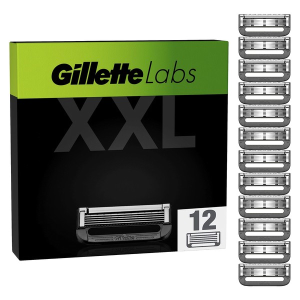 Gillette Labs Lot de 12 lames de rechange pour rasoir humide Gillette Labs pour homme avec élément de nettoyage et rasoir chauffant