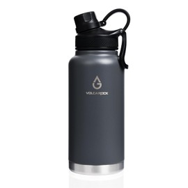 VOLCAROCK Stainless Steel Sports Water Bottle with Straw Lid Dustproof, 3 Lids, 24/32/40/64 oz BPA Free Vacumm Insulated Water bottle, Leakproof and Sweat Free, Perfect for The Go - 32 Oz Grey