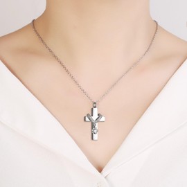 Double Cross Urn Necklace For Ashes Of Pets Cremation Jewelry Dog/Cat Paw Charm Stainless Steel Memorial Locket Necklace Women Men Keepsake Gifts (Silver Paw)