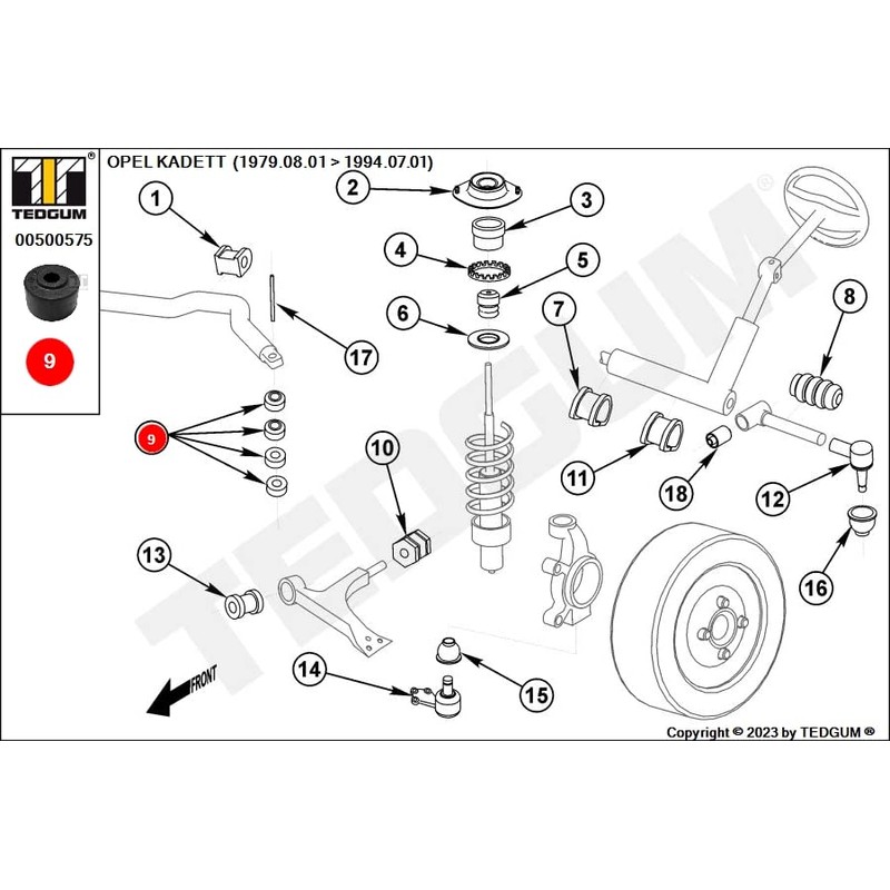 TEDGUM Front on both sides, top, bottom bearing stabiliser coupling