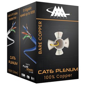AAA Cables Cat6 Plenum 1000Ft Solid Copper | DSX-8000 Network Analyzer Test Passed | 23AWG, 550MHz, 10 Gigabit | Bulk Ethernet Solid Bare Copper | PoE | 100% Solid Copper | Yellow