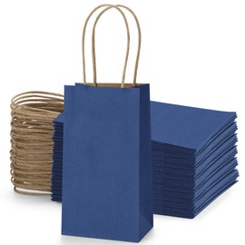 BagDream 50 Pack 3.5x2.4x6.7 Inches Small Kraft Paper Gift Bags with Handles Bulk Mini Party Favor Bags Candy Bags Recyclable Tiny Navy Blue Paper Bag for Samples