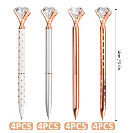 Dokpav 16 Bolígrafos de Diamantes de Imitación de Tinta Negra, Plumas de Gel de Diamantes, Bolígrafos Retráctiles Metálico Cristal, Regalo para Despedida de Soltera, Mujeres, Bodas, Oficina, Oro Rosa