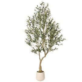 Realead 7ft Artificial Olive Tree with Tall Exquisite Planter - Realistic Fake Olive Tree with Thick Trunk and Lifelike Fruits - Large Faux Olive Tree for Home Office Decor