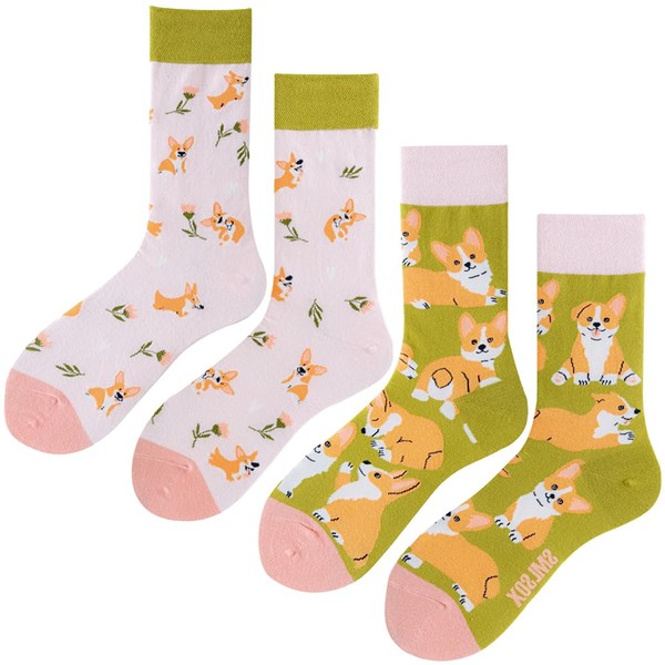 Angelteers 2 Pairs Cartoon Animal Crew Socks Fun Cotton Mid