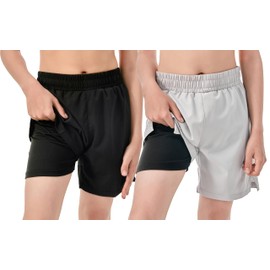 IRELIA 2 Pack Boys Box Brief Liner Compression Zipper Pocket Shorts Kids Quick Dry Active Sports Shorts with Reflective Strip BLG 14-16 Black/Light Grey