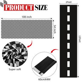Checkered Race Car Party Supplies Including Plastic Disposable Black and White Checkered Flag Tablecloth Table Cover and Race Car Table Runner for Racing Birthday Party Decor Favor Supplies (2 Pcs)