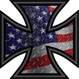 ProSticker.com ProSticker 768 (One) 5" Rat Rod Iron Cross Decal Sticker American Flag Parts