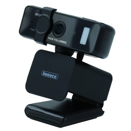 Keeece Web Camera, Built-in Microphone, Wide Angle, 130°, Auto Tracking, Full HD, 1080p, LED Light, Clip, Stand, Easy Operation, 3R SOLUTION, Black