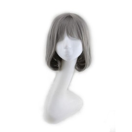 Bob Short Hair Wig Heat Resistant Synthetic Gray Breathable Fluffy Wig with Bangs for Cosplay Party