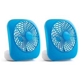 O2COOL Treva 5 Inch Battery Powered Fan Portable Desk Fan 2 Cooling Speeds with Compact Folding & Tilt Design Small Fan Cubicle Accessories Mini Fan Portable 2 Pack (Blue)
