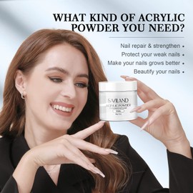 Saviland White Acrylic Powder -150g/5.29OZ Acrylic Nail Powder Large Capacity Professional for Acrylic Application System Nail Art 3D Flowers Carving Nail Extension Nail Carving