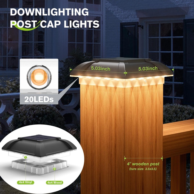 Solar Post Cap Lights Outdoor 12pack - Downward Lighting Waterproof
