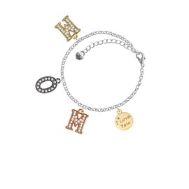 Delight Jewelry Goldtone I Love You Disc Multi-Colored Crystal Mom Charm Bracelet, 6+2" Extender