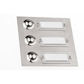 HUBER Flush-Mounted Bell Push 3 Compartments Made of Stainless Steel - Doorbell Push Button with Name Plate - Front Doorbell Flush-Mounted I Button Made of Brass - Bell, 3 Bell Buttons